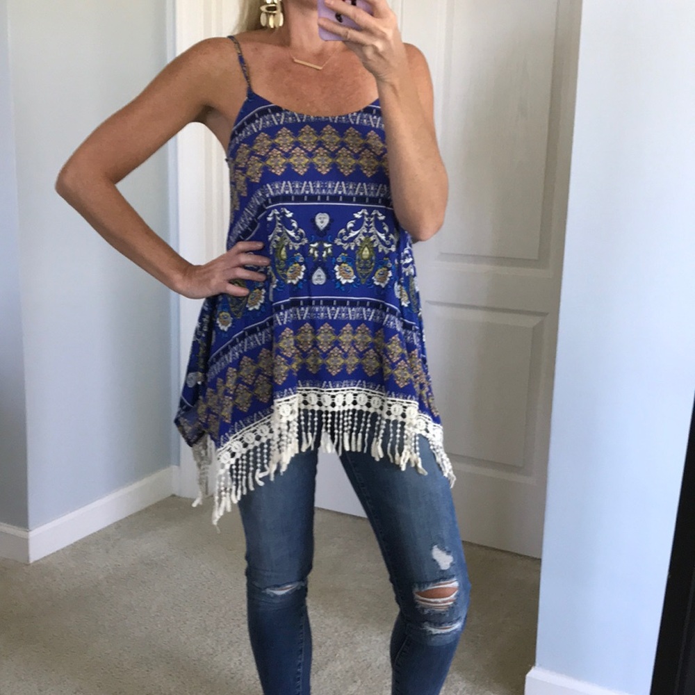Boho Print, Fringe Hemline Tunic Tank - Picture 1 of 7